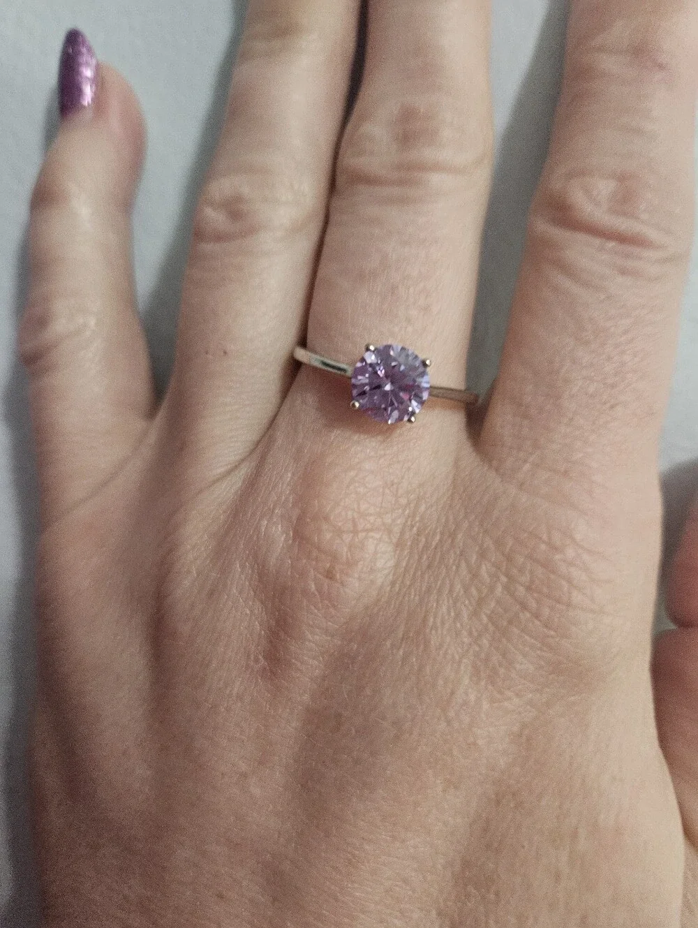 Sterling Silver Solitaire Lavender Cubic Zirconia Ring - Purple Size 10